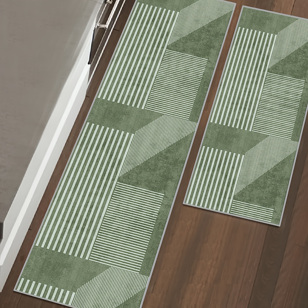 Kitchen Appliances Green - VIKAMA-alfombra verde a rayas para cocina,